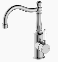 Load image into Gallery viewer, YORK BASIN MIXER HOOK SPOUT WITH WHITE PORCELAIN LEVER CH (NR69210201CH)
