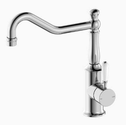 YORK KITCHEN MIXER HOOK SPOUT WITH WHITE PORCELAIN LEVER CH (NR69210701CH)