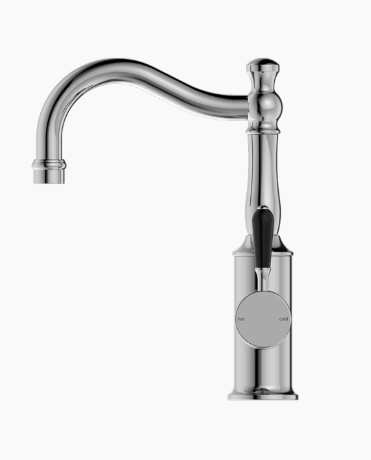 YORK BASIN MIXER HOOK SPOUT WITH BLACK PORCELAIN LEVER CH (NR69210203CH)